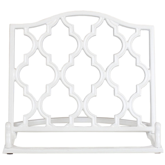 Home Basics Cast Iron Moroccan Lattice Cookbook Stand, White, 10.5x5.5x9 Inches