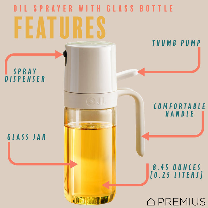 PREMIUS Glass Oil Sprayer Bottle, Natural, 8.45 Ounces