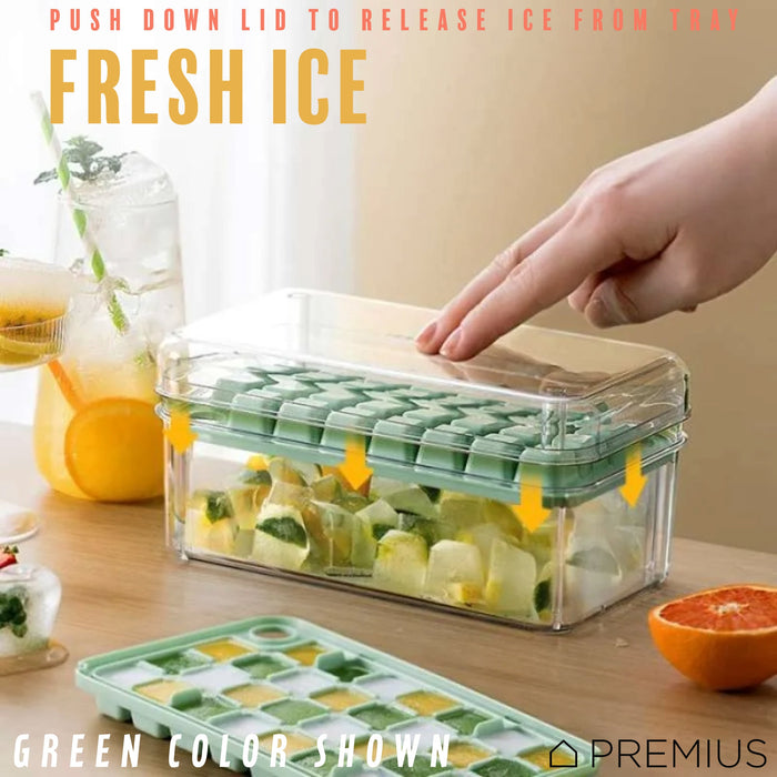 PREMIUS 2 Tray Ice Cube Tray with Container and Scoop, Yellow-Clear