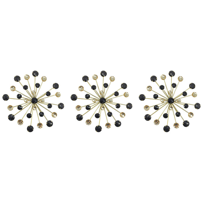 PREMIUS 3 Piece Two-Tone Metal Starburst Wall Decor Set with Jewels, Gold, 10 Inches