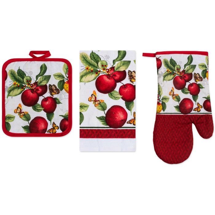 PREMIUS 3 Piece Printed Kitchen Linen Set, 1 Cotton Towel, 1 Pot Holder, 1 Oven Mitt