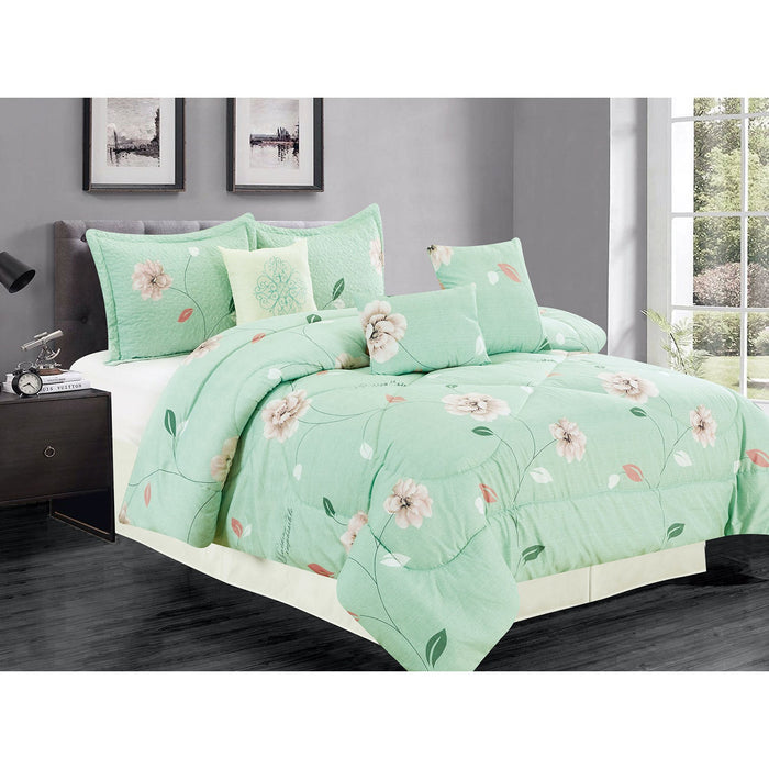 Premius Claire 7 Piece Oversized Comforter Set, Mint