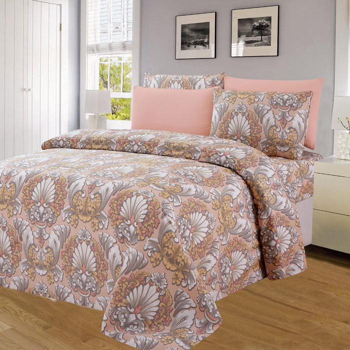 PREMIUS Antoinette 6 Piece Wrinkle-Free Microfiber Sheet Set, Coral, Queen