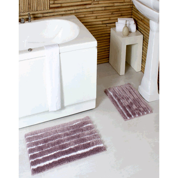 PREMIUS Emma 2 Piece Striped Fur Bath Rug Set, 17x24 & 20x32 Inches