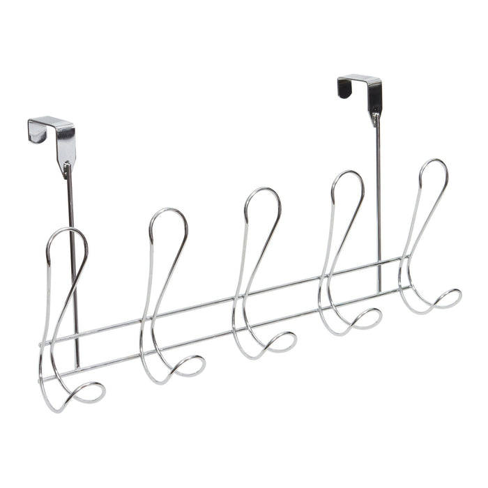 Home Basics 5 Hook Over The Door Hanging Rack, Chrome, 29.3x3.15x9.8 Inches