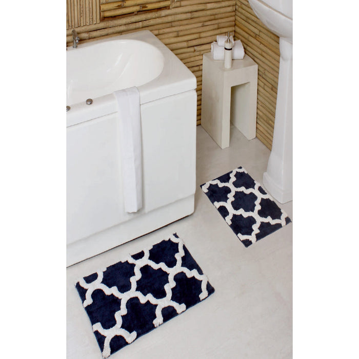 PREMIUS 2 Piece Quatrefoil Diamond Bath Rug Set, 17x24 & 20x32 Inches