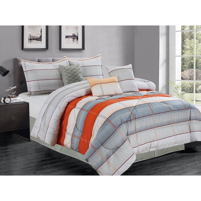 Premius Teddy 7 Piece Oversized Comforter Set, Grey-Orange