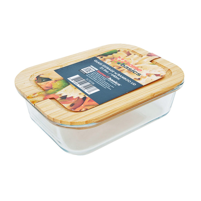Home Basics Glass Storage Container With Bamboo Lid, Rectangle, Clear