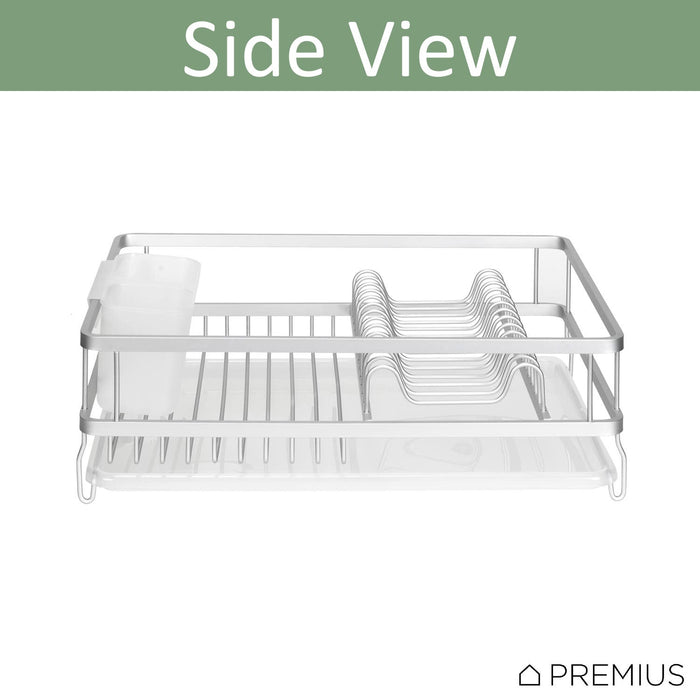 Premius Aluminum Dish Rack With Drainage Tray and Cutlery Holder, 16.75X12X5.65 Inches