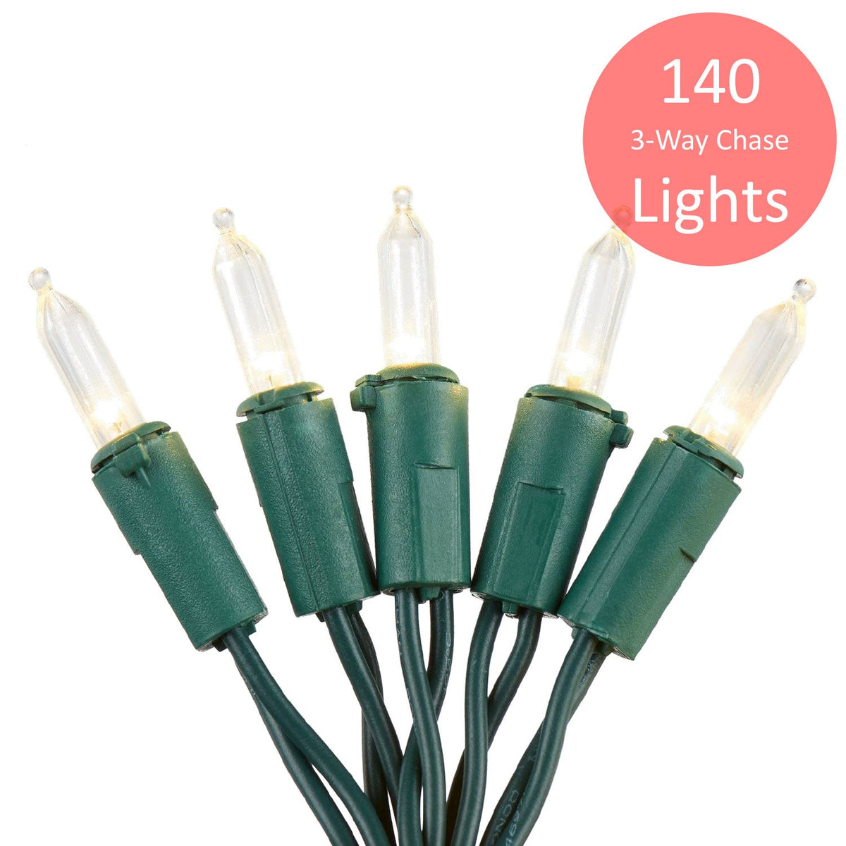 Premius Indoor and Outdoor 3 Way Chase Mini Light Set, 140 Bulbs, Clea ...