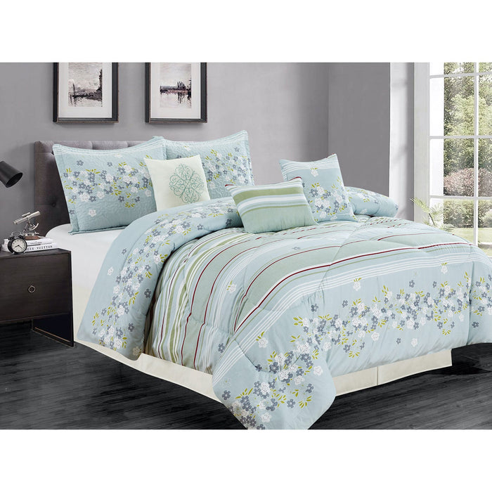 Premius Ivy 7 Piece Oversized Comforter Set, Light Blue