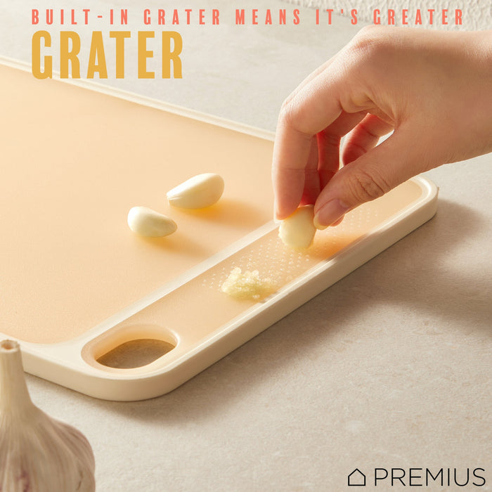 PREMIUS Reversible Non-Slip Cutting Board with Grater, Orange-Cream, Medium, 9.44x14.3 Inches