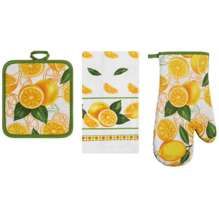 PREMIUS 3 Piece Printed Kitchen Linen Set, 1 Cotton Towel, 1 Pot Holder, 1 Oven Mitt