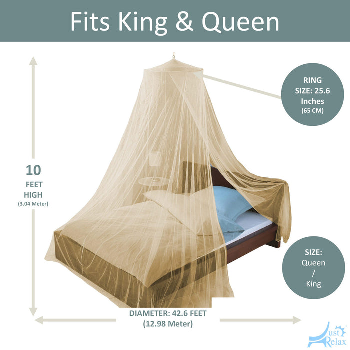 Just Relax Elegant Mosquito Net Bed Canopy Set, Beige, Queen-King