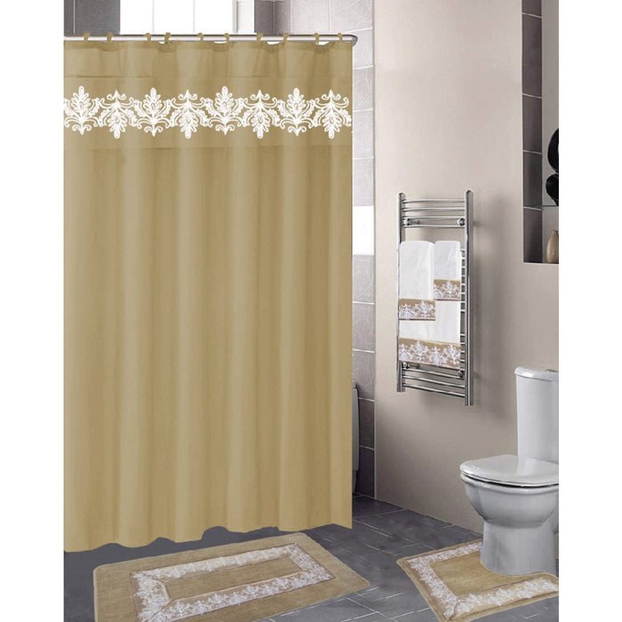 Kira Embroidery Shower Curtain and Towel Set, 18 Pieces