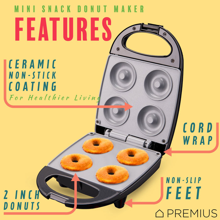 PREMIUS Ceramic Non-Stick Mini Snack Donut Maker, 2 Inch Mold, 4 Count