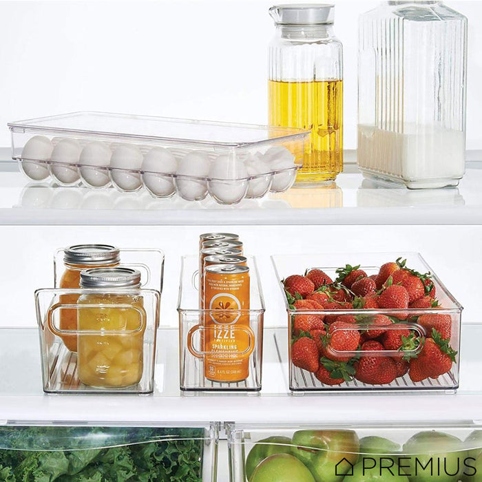 PREMIUS Stackable 18 Egg Holder Fridge Bin With Lid, Clear, 12.75x6.4x3.25 Inches