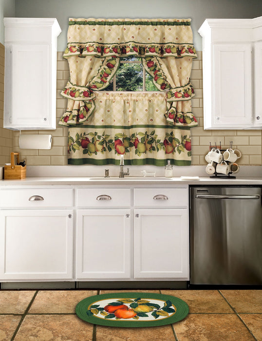 Apple Orchard Printed Kitchen Curtain Set, 57x36 Inches