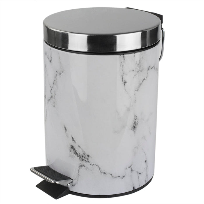 Home Basics Faux Marble Waste Bin, White-Gray, 3 Liters