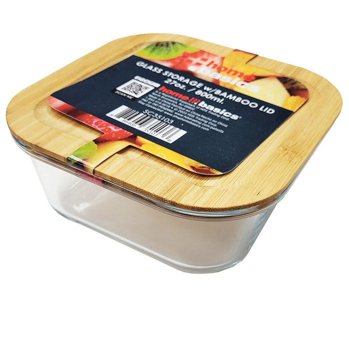 Home Basics Glass Storage Container With Bamboo Lid, Square, Clear