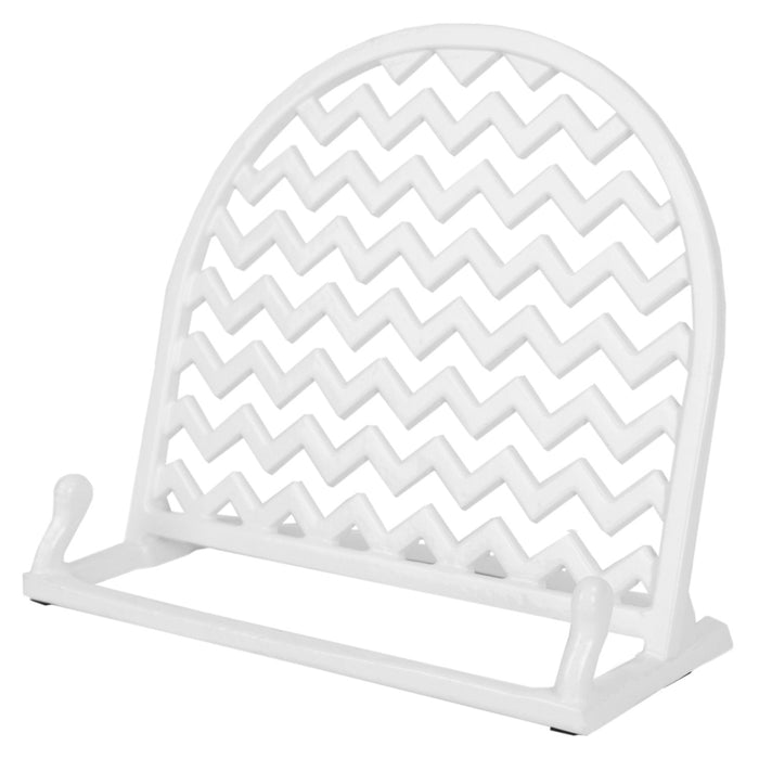 Home Basics Cast Iron Chevron Design Cookbook Stand, White, 10.5x5.5x9 Inches