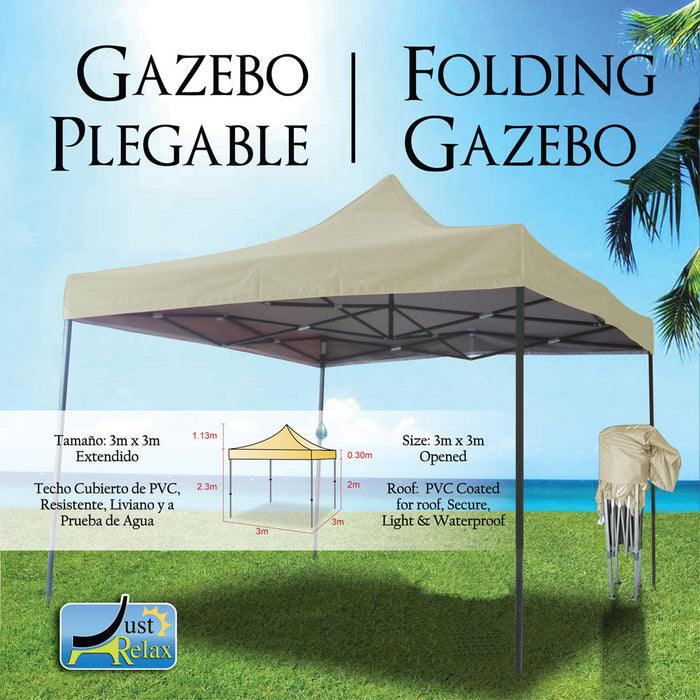 Just Relax Folding Gazebo Canopy, Beige, 10x10 Feet