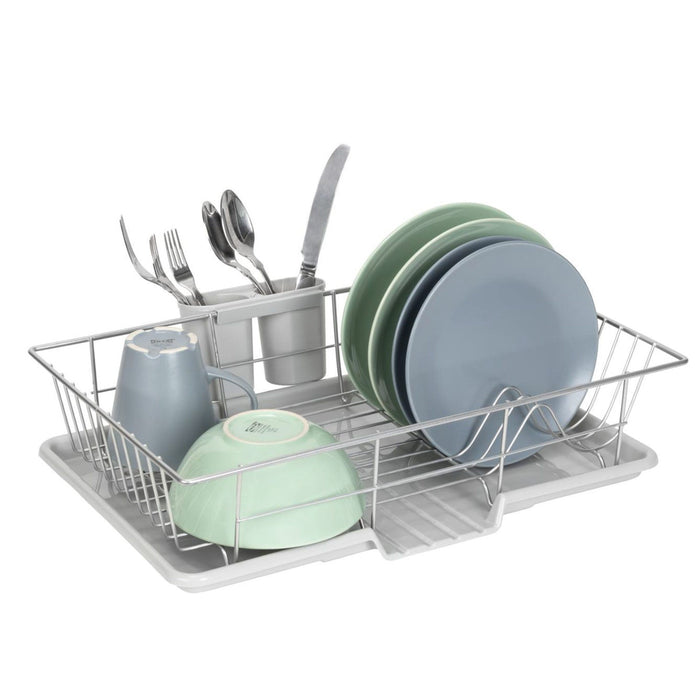 Premius 3-Piece Dish Drainer With Cutlery Holder, Grey, 19x12x5 Inches