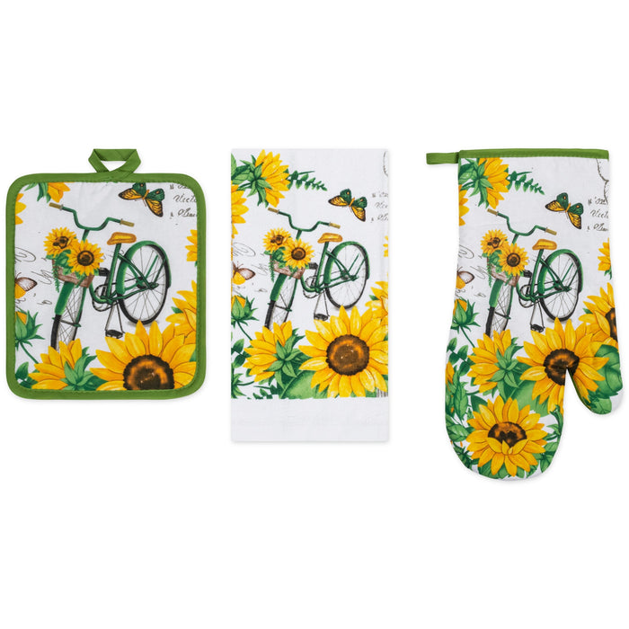 PREMIUS 3 Piece Printed Kitchen Linen Set, 1 Cotton Towel, 1 Pot Holder, 1 Oven Mitt