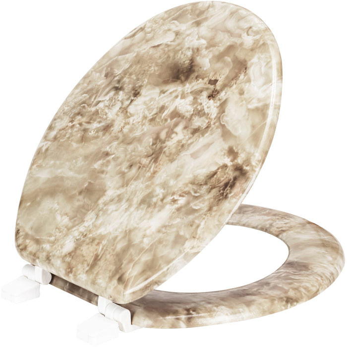 PREMIUS Wood Toilet Seat, Beige Marble, Standard Round, 17 Inches