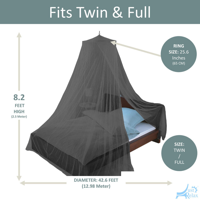 Just Relax Elegant Mosquito Net Bed Canopy Set, Black, Twin-Full