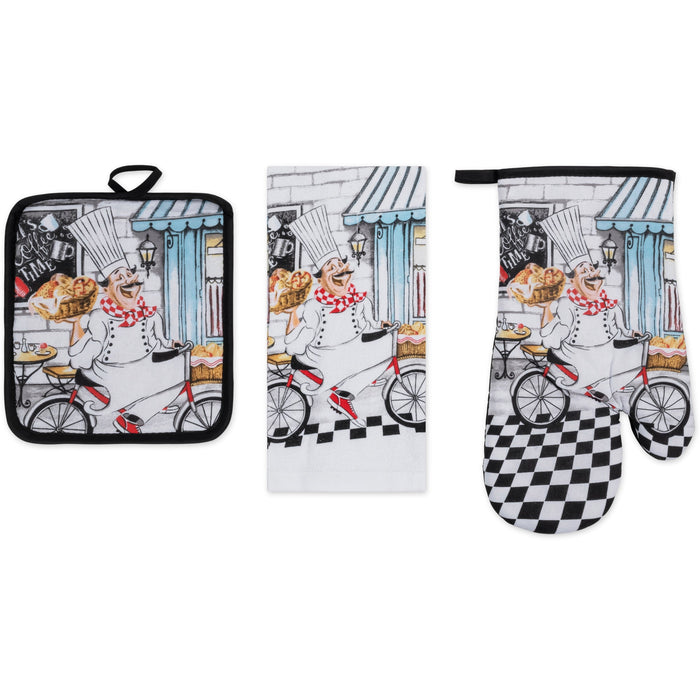 PREMIUS 3 Piece Printed Kitchen Linen Set, 1 Cotton Towel, 1 Pot Holder, 1 Oven Mitt