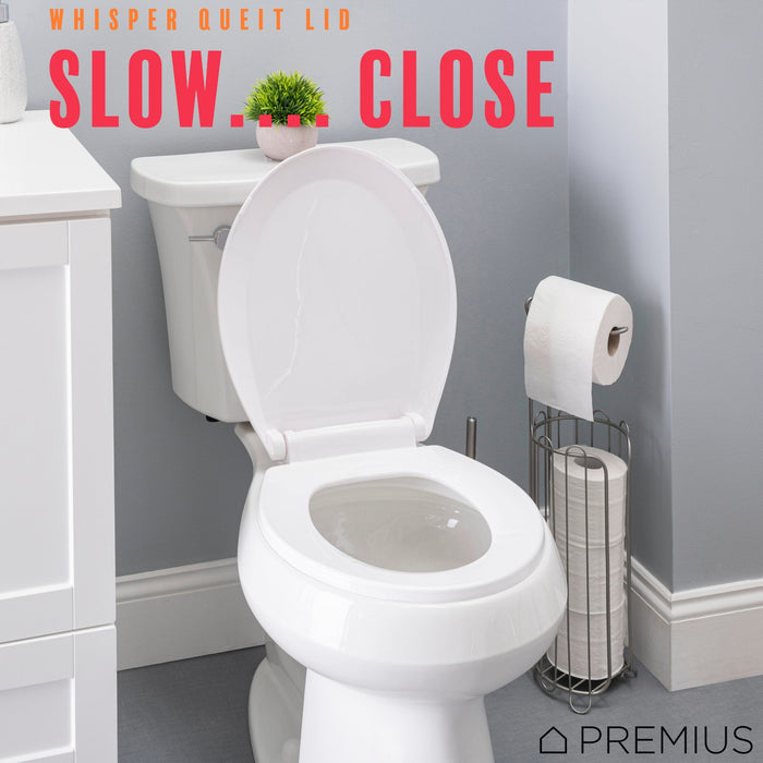 PREMIUS Slow Close Beveled Plastic Toilet Seat, Standard Round, 17 Inches