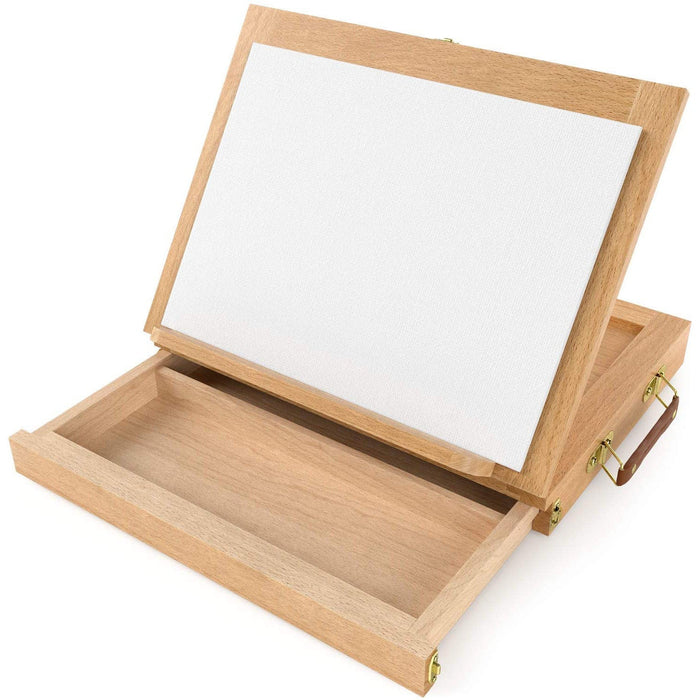 ARTEZA Portable Tabletop Easel Box with 2-Compartment Drawer and Wooden Palette, 13.38x10.25x2 Inches