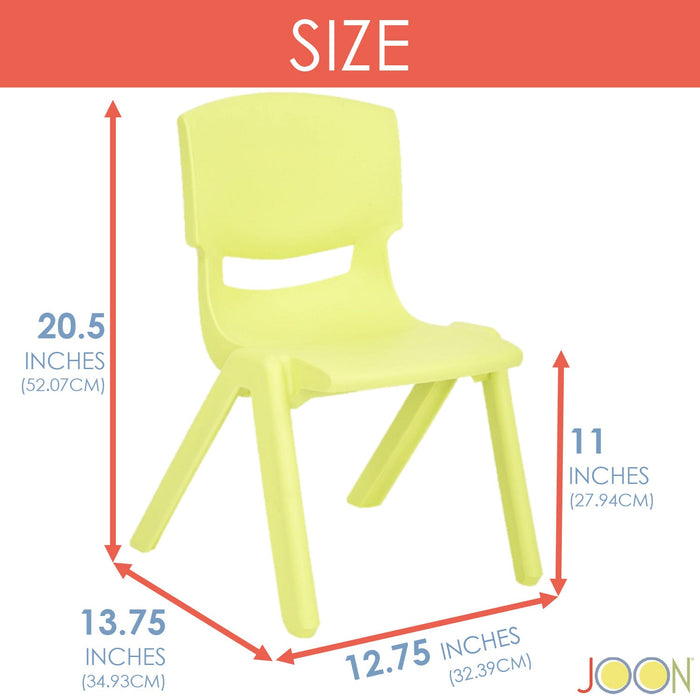 JOON Stackable Plastic Kids Learning Chairs, Lime, 20.5x12.75X11 Inches, 2-Pack (Pack of 2)