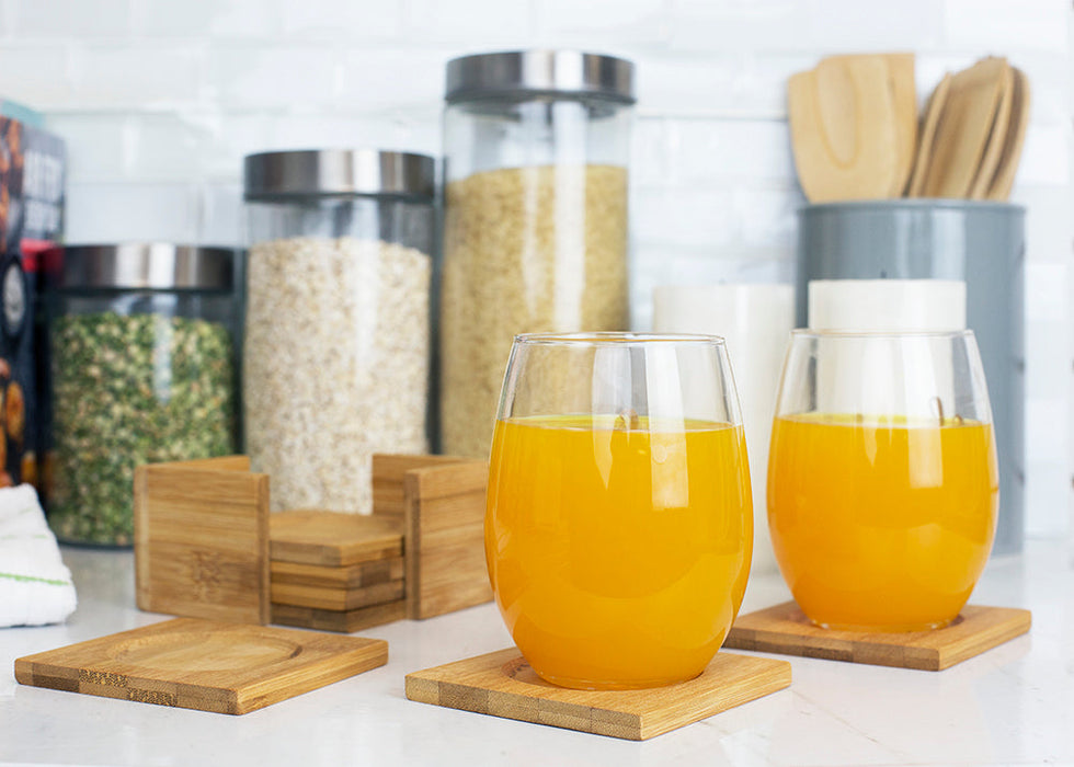 Home Basics 6-Piece Bamboo Square Coaster with Raised Edge, Natural, 4.75x4.75x2.5 Inches