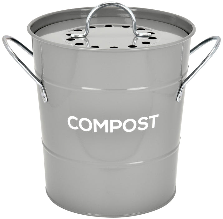 Spigo Steel Kitchen Compost Bin With Vented Charcoal Filter and Bucket, Grey, 1 Gallon
