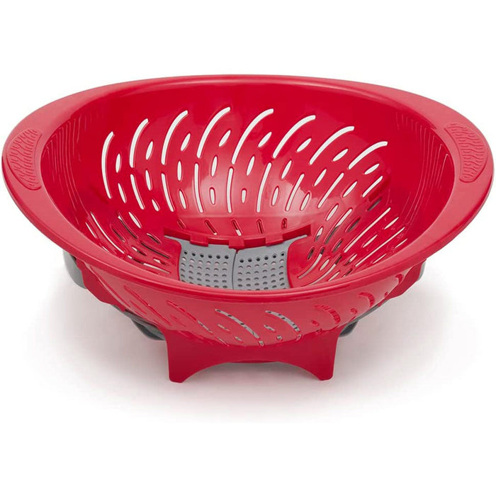 Home Basics Colander Bowl With Slide Open Bottom, Red