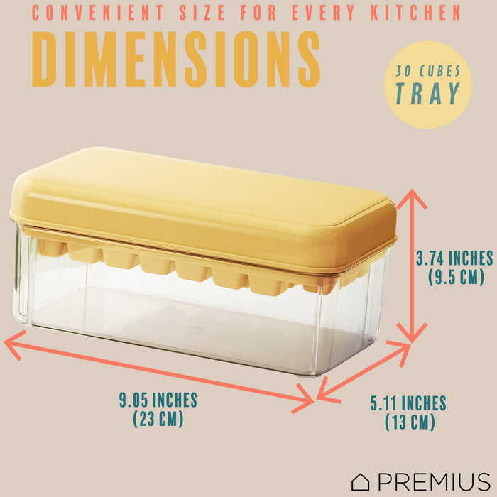 PREMIUS 2 Tray Ice Cube Tray with Container and Scoop, Yellow-Clear