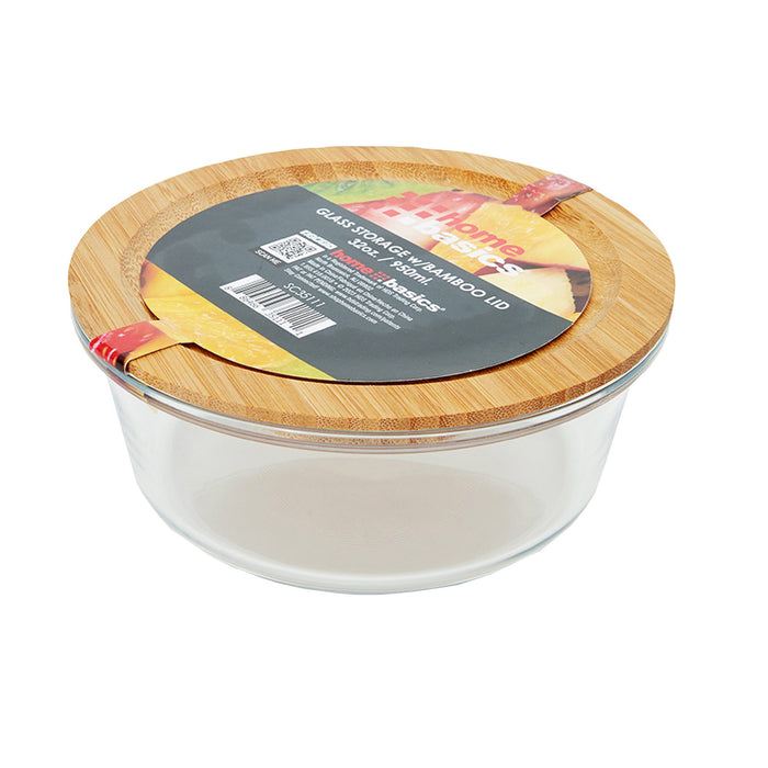 Home Basics Glass Storage Container With Bamboo Lid, Round, Clear
