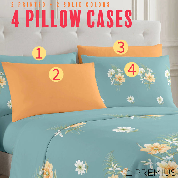 PREMIUS Lucea Soft Wrinkle-Free Microfiber Sheet Set, Soft Blue-Orange