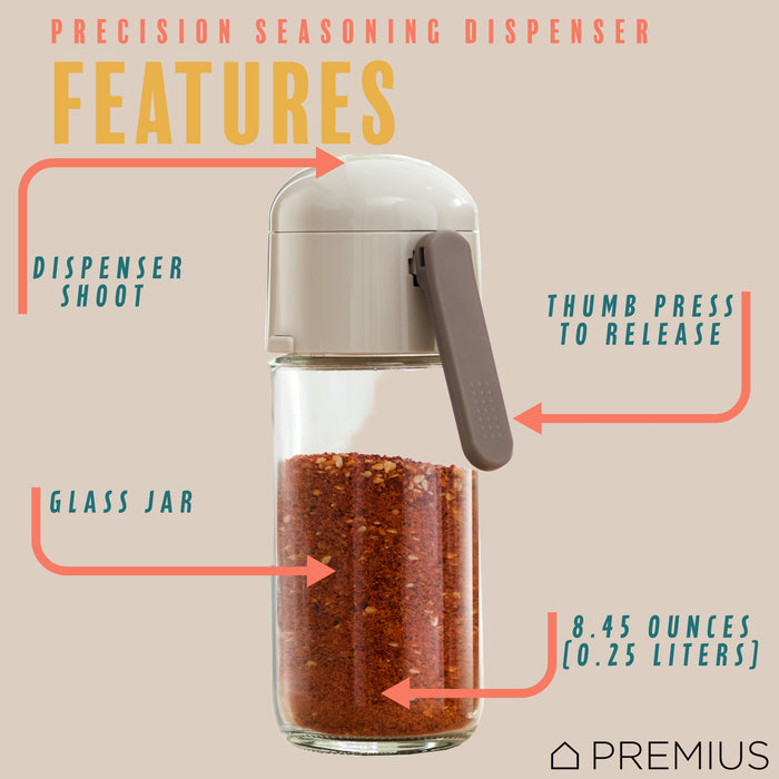 PREMIUS Glass Precision Quantative Spice Dispenser, White, 8.45 Ounces