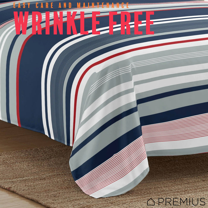 PREMIUS Mateo Soft Wrinkle-Free Microfiber Sheet Set, Blue-Multi-Striped