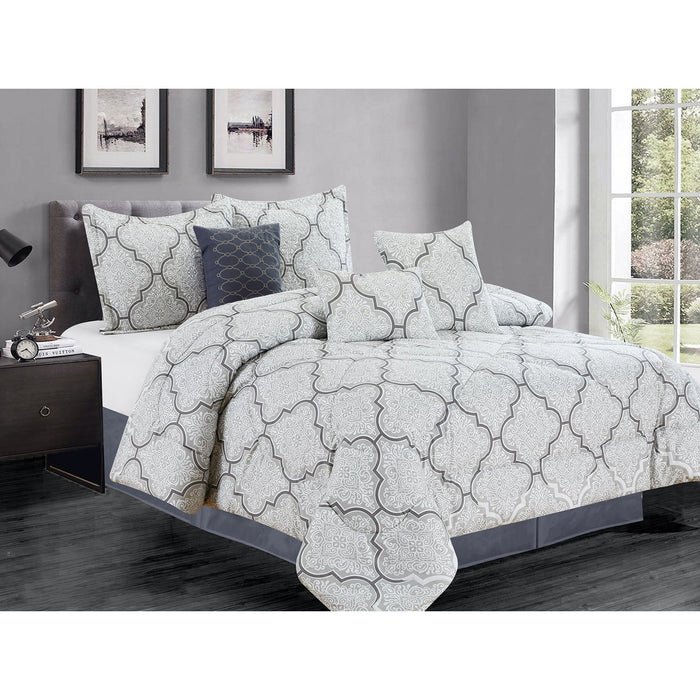 Premius Adam 7 Piece Oversized Comforter Set, Light Grey