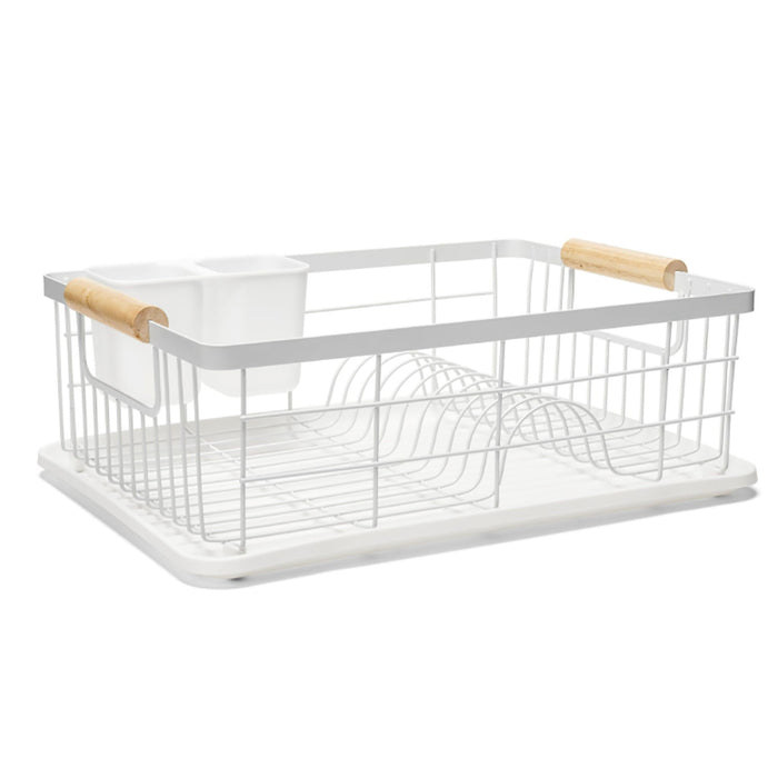 Premius 3 Piece Dish Rack With Bamboo Handles, White, 16.9x12.6x4.3 Inches