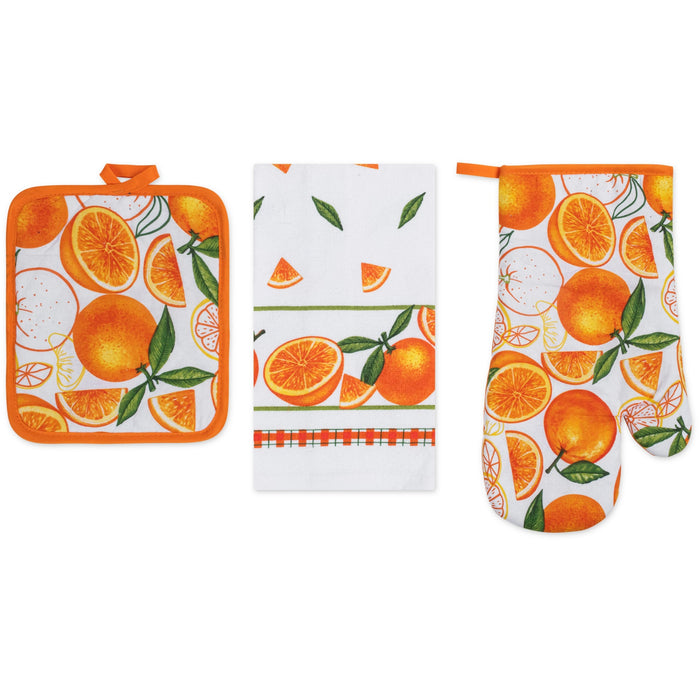 PREMIUS 3 Piece Printed Kitchen Linen Set, 1 Cotton Towel, 1 Pot Holder, 1 Oven Mitt