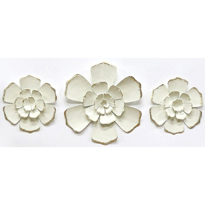 Premius 3 Piece Mixed Metal Floral Wall Decor Sets, Ivory, 31x14 Inches