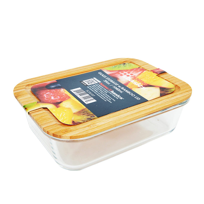 Home Basics Glass Storage Container With Bamboo Lid, Rectangle, Clear