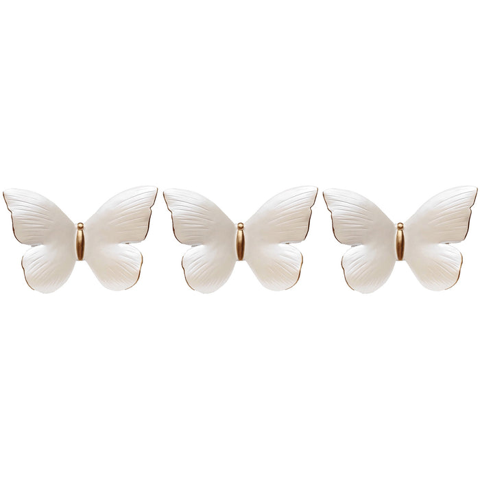 PREMIUS 3 Piece Resin Butterfly Wall Decor Set, White, 4x5x2.5 Inches