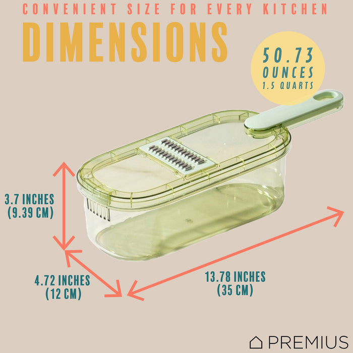 PREMIUS 6-In-1 Mandoline Slicer with Storage Bin and Handle, Green-Clear, 1.5 Quarts