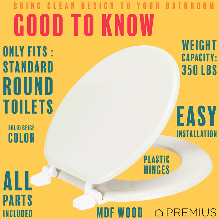 PREMIUS Wood Toilet Seat, Standard Round, 17 Inches